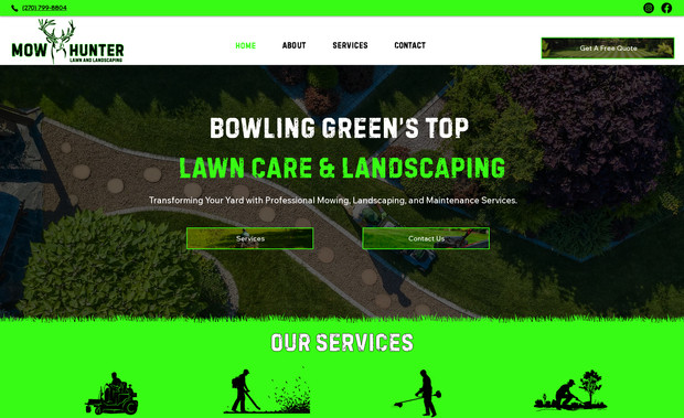 MowHunter: The MowHunter website was built for a small business startup that needed the full package. We developed a complete brand identity—including a custom logo and color scheme tailored to their exact vision. The new website showcases all of their services and features a custom contact form to make communication easy for potential customers. Fully search engine optimized and responsive on every screen size, the site is designed to grow with the business and attract local clients from day one.