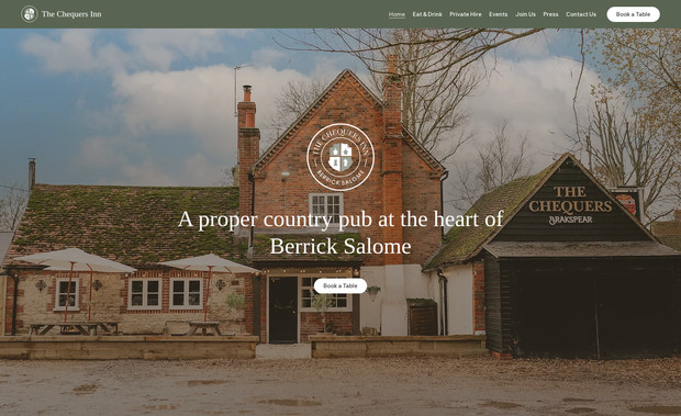 The Chequers Inn: The Chequers Inn is a village pub in Berrick Salome, Oxfordshire, relaunched following a refurbishment and change in management. We delivered a full Wix Studio website designed to feel calm, welcoming and rooted in place, with photography-led layouts and clear, confident copy throughout.

The project included site structure, page layouts, tone of voice, SEO setup and CMS-driven content for menus, events and offers, giving the team full control to keep the site fresh and up to date. The result is a modern pub website that balances atmosphere with clarity and works hard for both guests and the business behind it.
