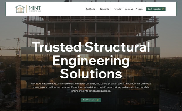 Mint Engineers: Mint Engineers is an emerging engineering firm based in Charlotte, NC. We designed and developed a professional, scalable Wix website that builds credibility, improves discoverability, and makes it easy for potential clients and real estate partners to learn about the firm and get in touch. The site features a clean, modern design, intuitive navigation, mobile optimization, and a streamlined contact experience to support future growth.