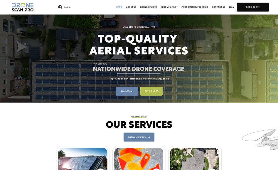 Drone Scan Pro: Designed and developed a professional website for a Roof Inspection Service company