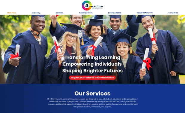 4 the Future Consulting Group: Full build for desktop and mobile views. Trained the client on how to manage the website on their own when the job was complete. 