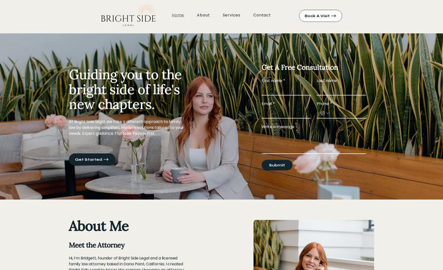 Bright Side Legal: Project: Website design & development for Bright Side Legal (brightsidelegalesq.com)
Description: Built a clean, modern website for Bright Side Legal, a family-law firm. Features include streamlined service pages, free consultation form, flat-fee highlights, and a user-friendly design to reflect the firm’s “people-first” approach.