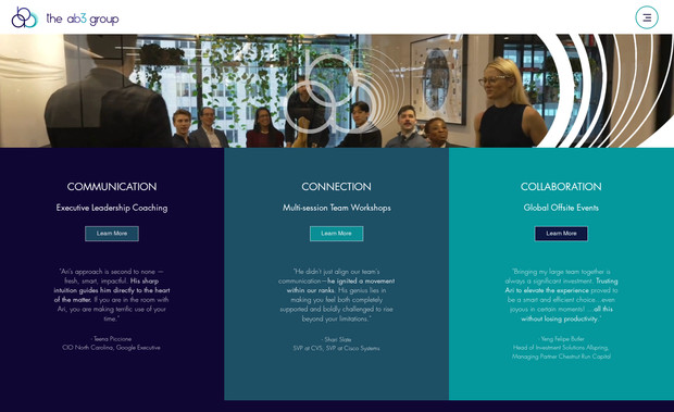 The AB3 Group: Web design, brand and logo design, video editing, copy creation, social media content creation, web launch strategy.