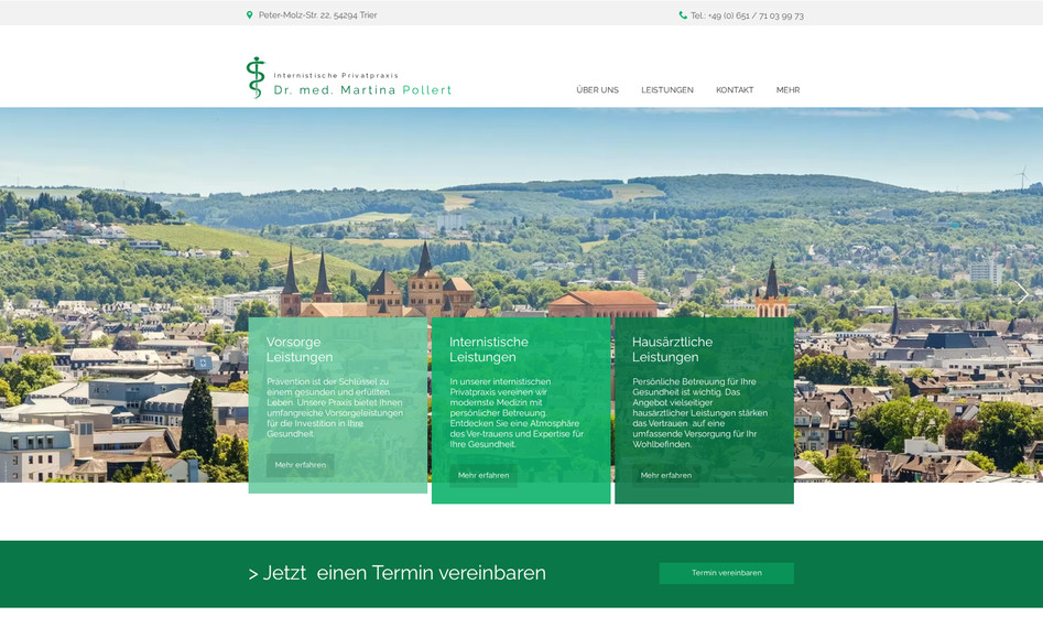 Praxis Pollert: Wix Webdesign und SEO für eine internistische Praxis – Erstellung einer klar strukturierten Praxis-Website mit Fokus auf lokalen Suchanfragen und Patientenanfragen.