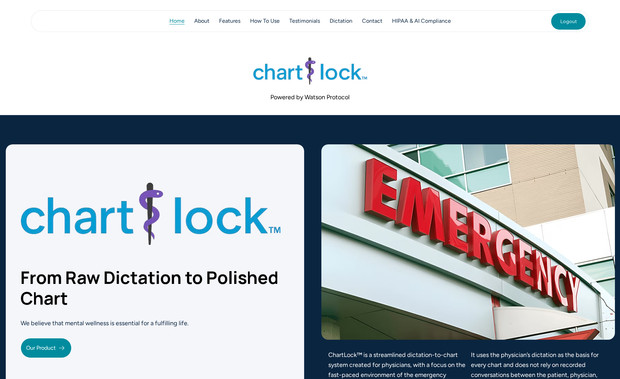 ChartLock: ChartLock™ is a streamlined dictation-to-chart system created for physicians, with a focus on the fast-paced environment of the emergency department.