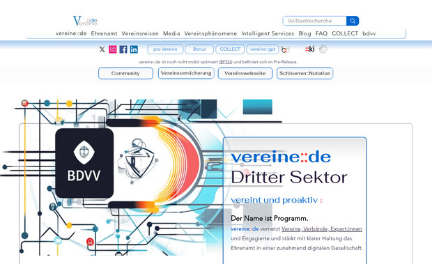 vereine::de: Das wohl themenreichste Vereinsportal überhaupt. Vereine, Verbände und Experten engagieren sich um Themenführerführerschaft verbunden mit organischer Suchmaschinenoptimierung.