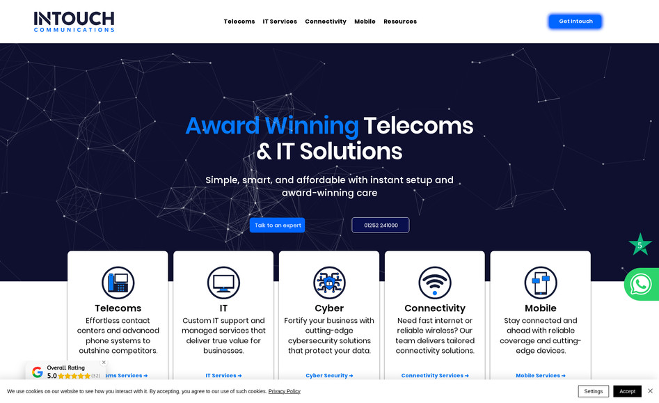 Intouch Comms: In this project, I fixed responsive issues across different screen sizes and optimized the website's speed.