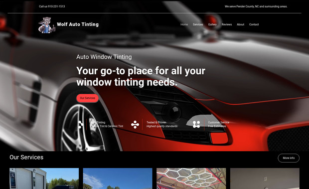 Wolf Auto Tinting: Complete Business landing page and SEO.