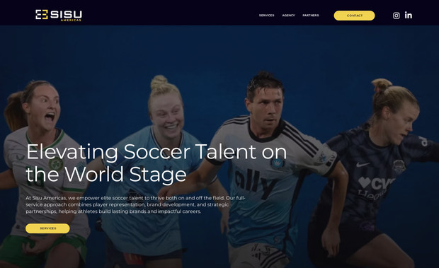SISU Americas: Overview:
We partnered with SISU Sports Management, a global agency representing elite professional soccer players, to create a website that introduces their North American expansion and showcases the strength of their roster, services, and brand. The goal was to design a clean, confident site that speaks to athletes, clubs, and brand partners—positioning SISU as a forward-thinking, full-service agency built on global expertise and personal relationships.

Scope of Work:

Custom website design that blends professionalism with modern sports culture

“Meet the Agents” page to highlight SISU’s leadership and international reach

Roster page featuring player profiles, stats, and career highlights

Dedicated NIL section to outline services for collegiate and emerging athletes

Integrated contact forms for players, clubs, and sponsors to connect

Mobile-first design optimized for quick navigation and international traffic

CMS access for SISU staff to manage player profiles, press updates, and inquiries

SEO-friendly structure built for global search relevance

Outcome:
The SISU website introduces the agency’s North American presence with clarity, confidence, and style. It reflects SISU’s reputation for elite representation while providing a strong foundation for future growth in NIL, brand partnerships, and player management. Whether you're a rising athlete or a top-tier club, the site communicates that SISU is built to help you win—on and off the field.