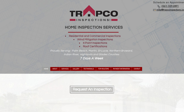 Trapco Home Inspections: Site for a home inspection company that wanted to showcase services, testimonials and the ability to book an inspection online.