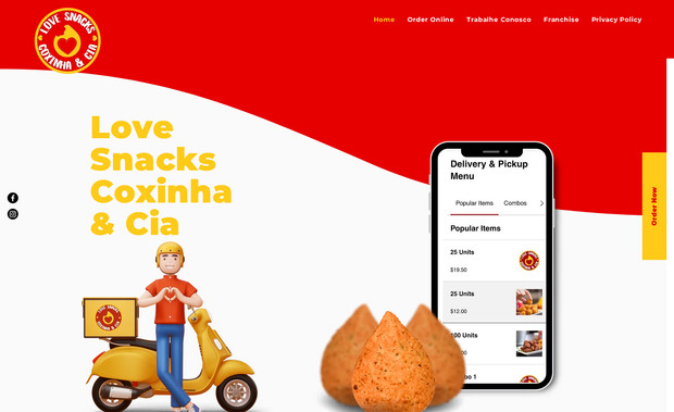 Love Snacks: A Love Snacks já é referência de comida brasileira em Orlando e o site acompanha esse tamanho. A navegação foi estruturada para pedidos online rápidos, informações de franquia e oportunidades de trabalho, tudo em um visual que transmite a energia e a confiança da marca. É um site que sustenta a expansão e dá à Love Snacks a vitrine digital que ela merece.