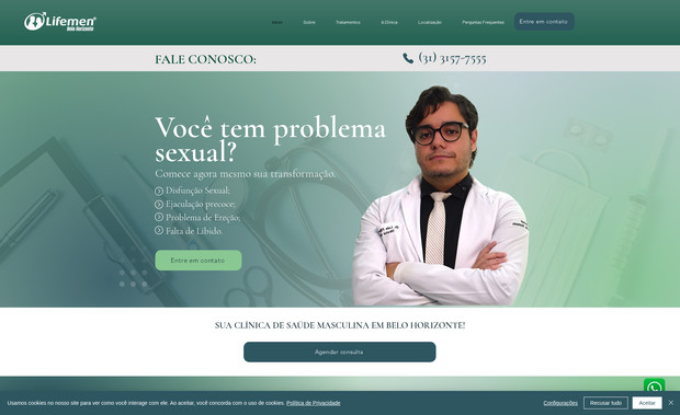 Lifemen BH: Desenvolvemos esse site completo. Realizamos o design do layout, alinhado à identidade visual da marca, criamos os textos (copywriting) de forma estratégica e implementamos técnicas de SEO para melhorar o desempenho nos motores de busca. Além disso, asseguramos a responsividade e uma navegação intuitiva. Fizemos também a conexão e compra do domínio bem como a escolha do melhor plano WIX.