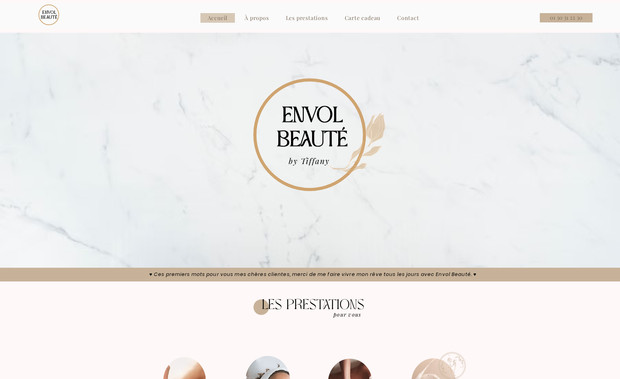 Envol Beauté: Création d’un site élégant et épuré pour un institut de beauté orienté luxe. Le design sophistiqué, aux tons doux et dorés, met en valeur des prestations haut de gamme dans un cadre chic et apaisant. Navigation fluide, présentation claire des soins, réservation facilitée et univers visuel inspirant pour transmettre un sentiment d’excellence et de bien-être absolu.