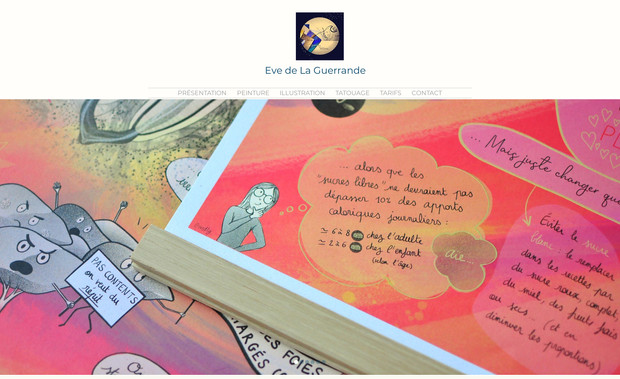 Eve De La Guerrande: Toute la conception du site : l'arborescence, le design, l'optimisation du contenu, la création de la base de référencement, ainsi que la formation de l'artiste à l'utilisation de la plateforme WIX.