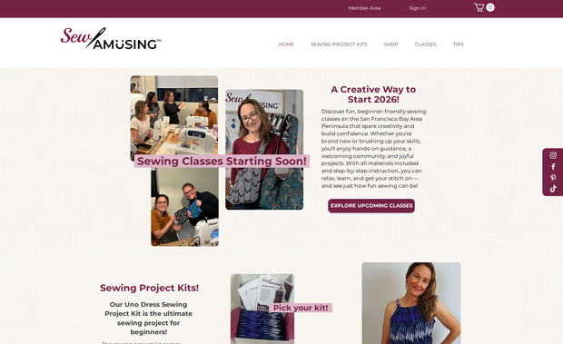 Sew Amusing: Ecommerce site featuring full shopping experience, members area, and blog. 
