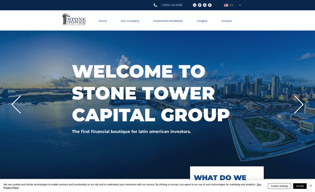 Stone Tower Group: Access to international private banking
Loans for real estate investments
Investor visa advice
Corporate factoring solutions
Mergers and acquisitions in the United States.