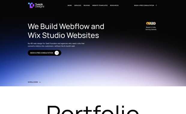 TweakDesigns: TweakDesigns is a no-code website development agency based in India. We've used native Wix Studio features to build the high-quality animations without writing single line of code.