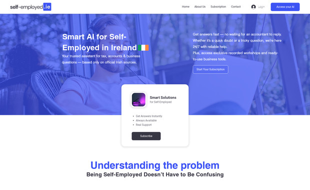 Self-Employed.ie: Website with subscription plan for Artificial Intelligence.