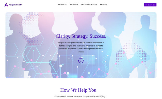Adigens Health: This was another project from the ground up, where we provided branding and full web design support. This includes the installation of apps for their required paywall and purchasing needs. 