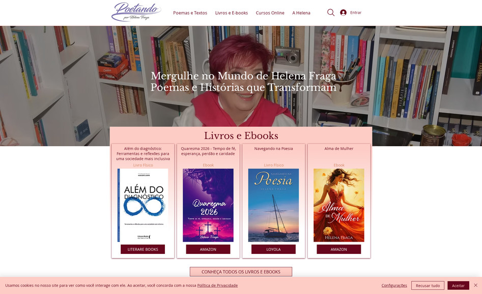 Poetando: Website de empresária do setor automotivo e também escritora com blog, loja online para venda de livros físicos, ebooks digitais, landing page, automações de email.